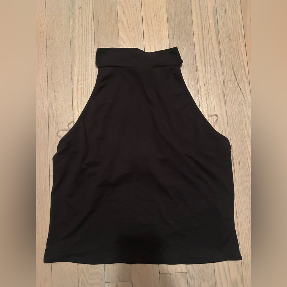 Gaze Black High Low Sleeveless Tank Top with Mandarin Collar